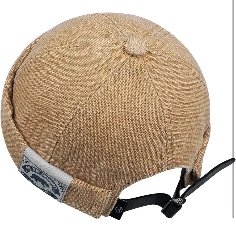 UNISEX Docker VINTAGE BRIMLESS DENIM BEIGE HAT | TRENDY Skull Cap* NEW